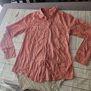 Free People Shirt‎ Womens Small Pink Button Down Lace Back Boho Long Sleeve Top